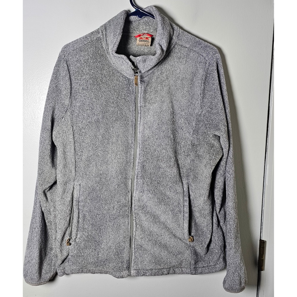 Gerry Womens Heathered Gray Full Zip Fleece Jacket Mock Neck Size XL